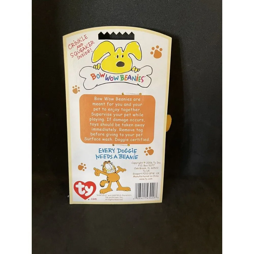 TY Bow Wow Beanies - GARFIELD the Cat Bite Me!  (7.5‎ inch) - New Dog Toy